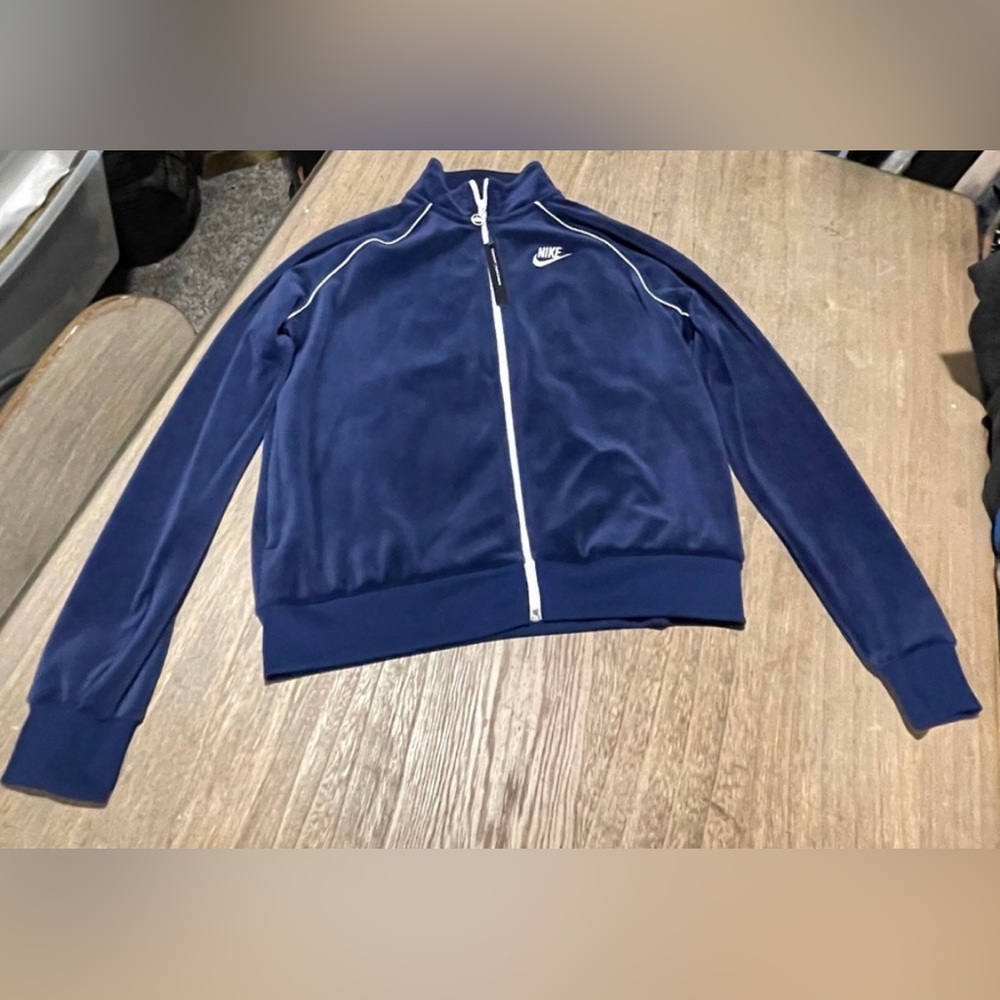Wmn’s Nike Navy Blue Zip-Up Velour Jacket, CJ4912-492, Size Small